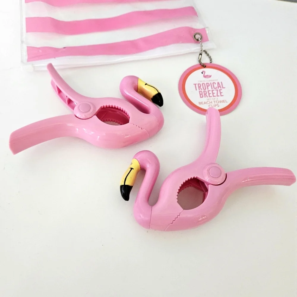 Beach Towel Clips Set of Two Two's Company Flamingo